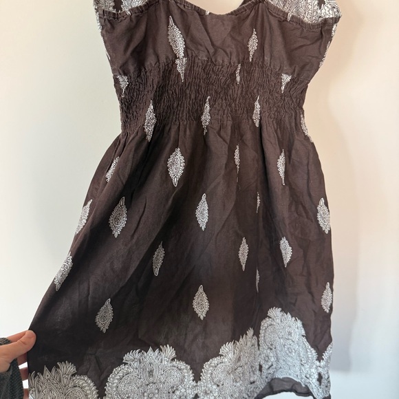 Shes Cool Vintage VTG Y2K Paisley Print Brown Summer Boho Mini Knee Length Dress - Picture 13 of 13